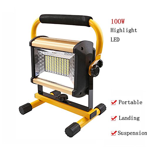 Preisvergleich Produktbild Mettime 100W Tragbare LED Flutlicht Halogenstrahler Baustrahler Arbeitsleuchten Taschenlampen 360° Drehbar Außenleuchten,IP65,Weiß+rot und blau platzen Blitz,für Camping Fischen Wandern,Mit Batterie