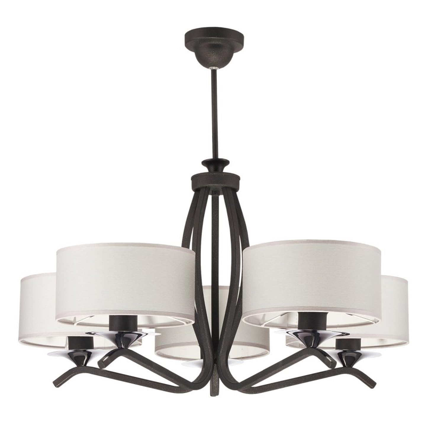 Licht-Erlebnisse Wohnliche Deckenleuchte DAGNO Graphit Weiß Stoffschirm Ø66cm 5-armig Wohnzimmer Esszimmer Deckenlampe