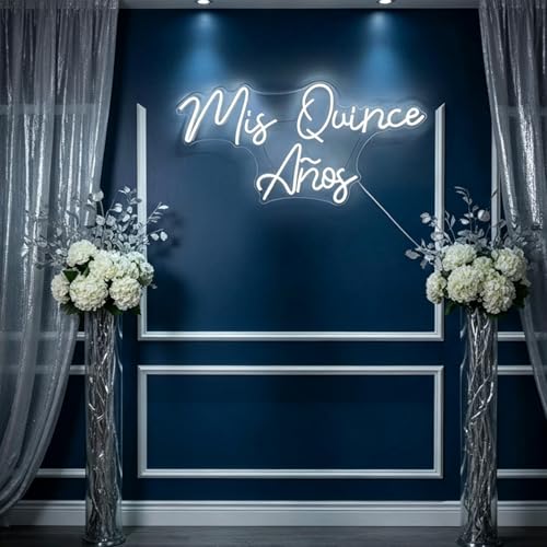 Image of Mis Quince Anos Neon Sign 30inch Custom Dimmable White LED Neon Light Sign - Personalized inchMis Quince Anos inch Birthday Wall Art, Home & Party Decor, Unique Gift for Girls