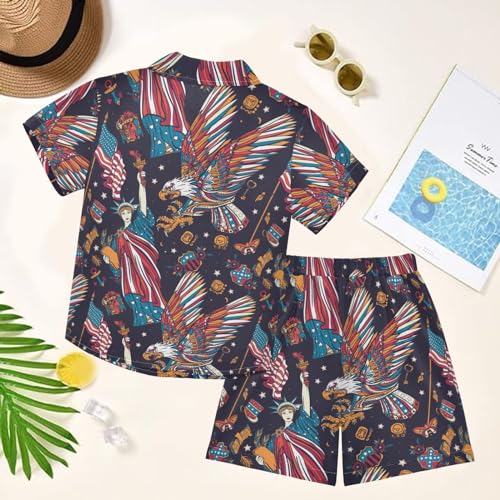Image of visesunny Boy Floral Short Sleeve Button Down Shirt & Casual Shorts Set Summer Outfits 3-10 Years Clothes