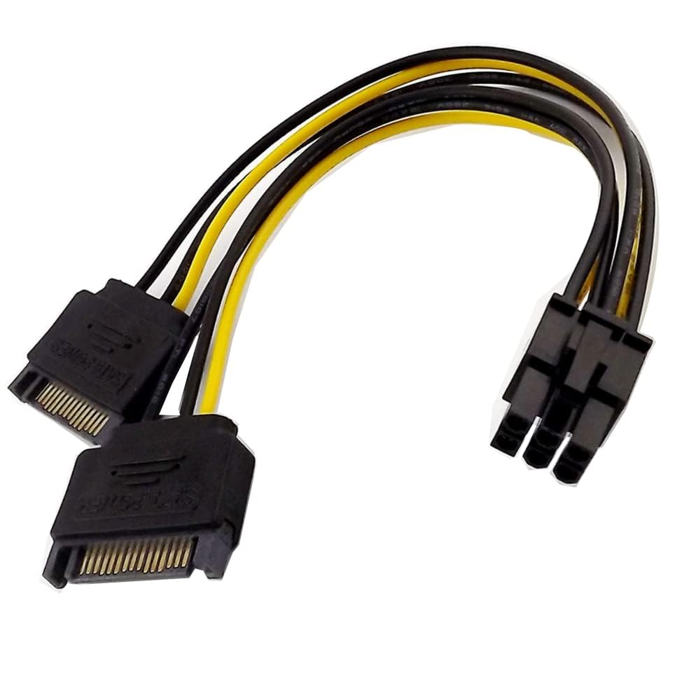 AdzMozi 2pcs Dual SATA 15 Pin Male to 6 pin PCI Express PCI-E Sata Graphics Video Card Power Cable 19cms-picture-29
