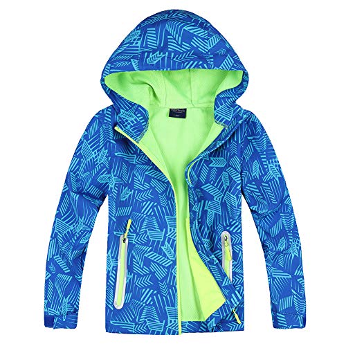 Jingle Bongala Boys Girls Waterproof Hooded Jacket Lightweight Windbreaker Outerwear -BlueArrow-140