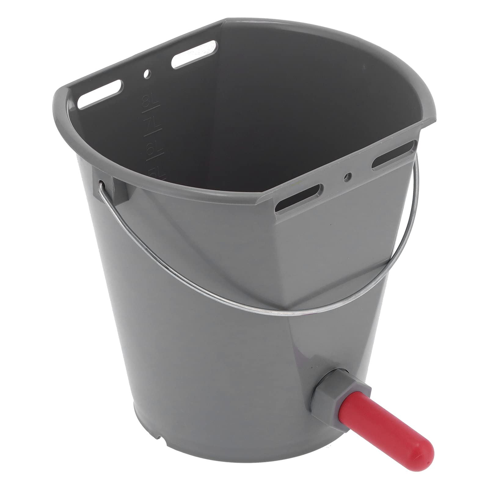 Cubo alimentador de 8 litros, plástico Gris Duradero de Calidad alimentaria, Gran Capacidad para Granjas y ganadería con alimentación de Leche con 2 tetinas (para Ganado)