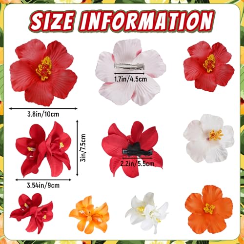 6 Piezas Pinzas de Pelo con Flor Hawaiana para Mujeres, 3.5 Pulgadas, Flores Artificiales Plumeria Hibiscus, Accesorios Tropicales para Playa, Piscina, Vacaciones, Fiestas Luau y Bodas (Blanco, Rojo, Naranja) miniatura 2