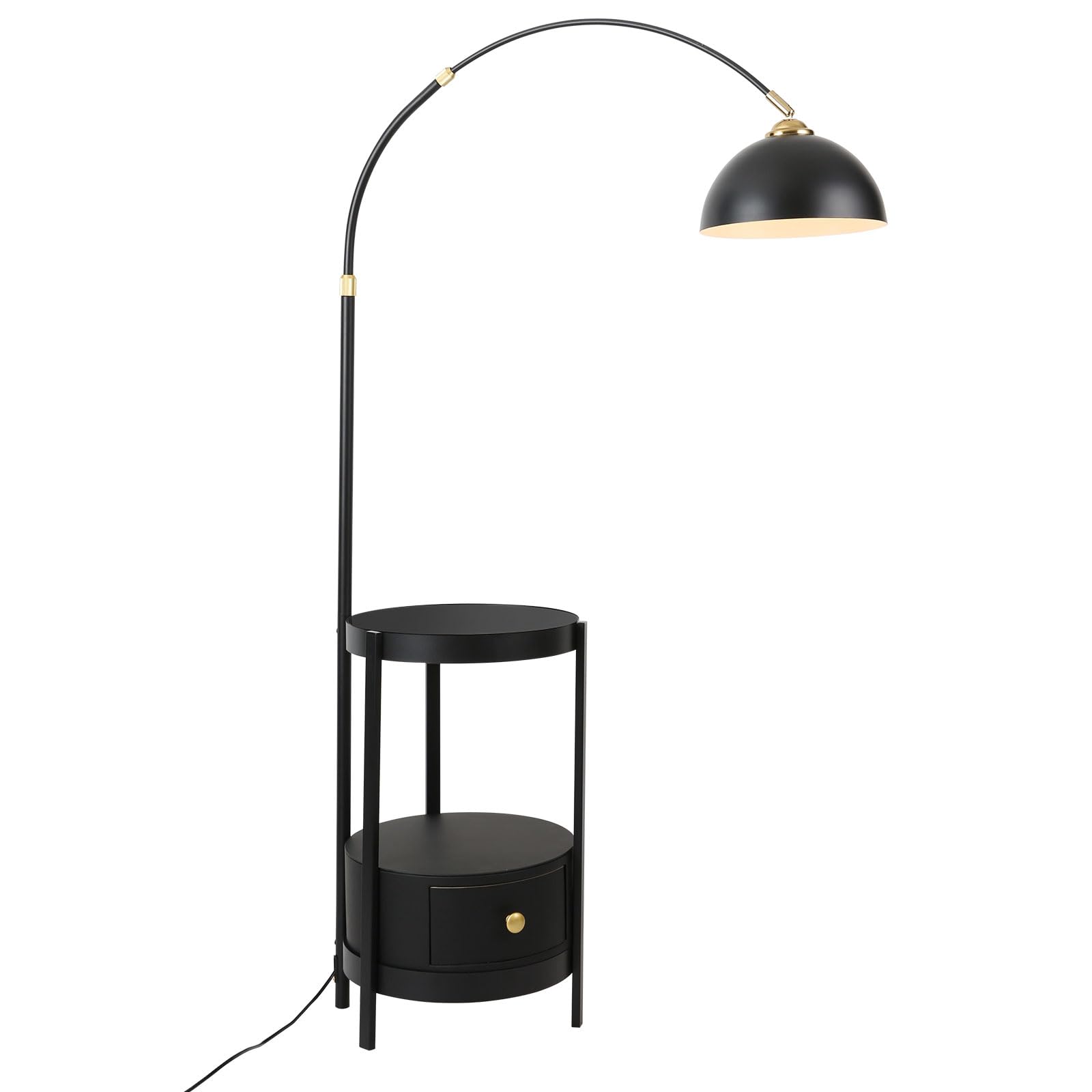 Arc Floor Lamps for Living Room, Modern 55.1''-70.9'' Tall Standing Lamp with Drawer, E26 Base Black Floor Lamp with Hanging Dome Shade, Over Couch