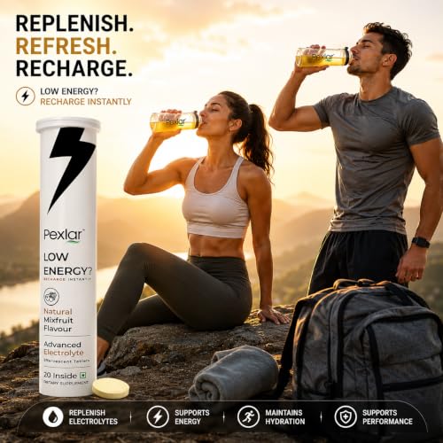 Image of Pexlar Advanced Electrolyte Tablet Zero Sugar - Instant Energy Drink - Natural Mixed Fruit Flavour - 5 Essential Electrolytes + Vitamins (C & D) (Pack of 3-60PC)