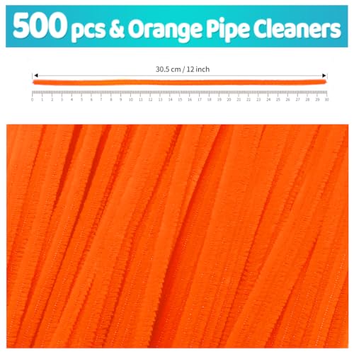Image of Iooleem 500pcs Orange Pipe Cleaners Bulk for Crafts | Chenille Stems for DIY Flower Making & Festival Decor & Party Projects, Pipe Cleaner Crafts, Art and Craft Supplies