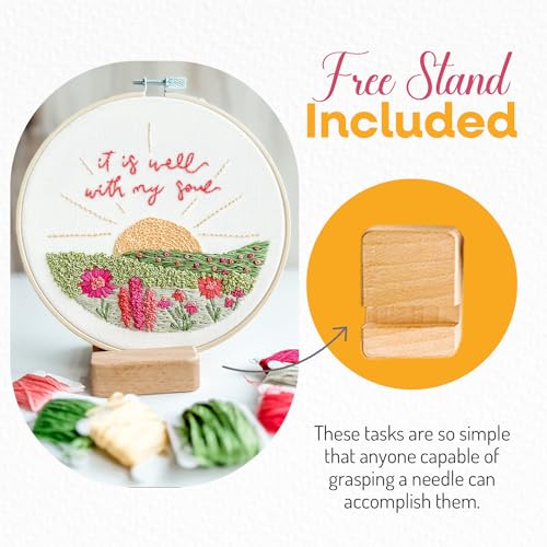 Image of Elly & Grace Christian Embroidery Kit with Embroidery Hoop, Easy Embroidery Kit for Beginners and Adults, Full Embroidery Hoop Kit with Needles and Thread Included (It is Well)