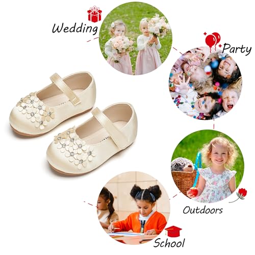 Image of PHIRAMIN Toddler Flower Girl Glitter Dress Shoes Little Girl Ballet Flats Bow Wedding Party