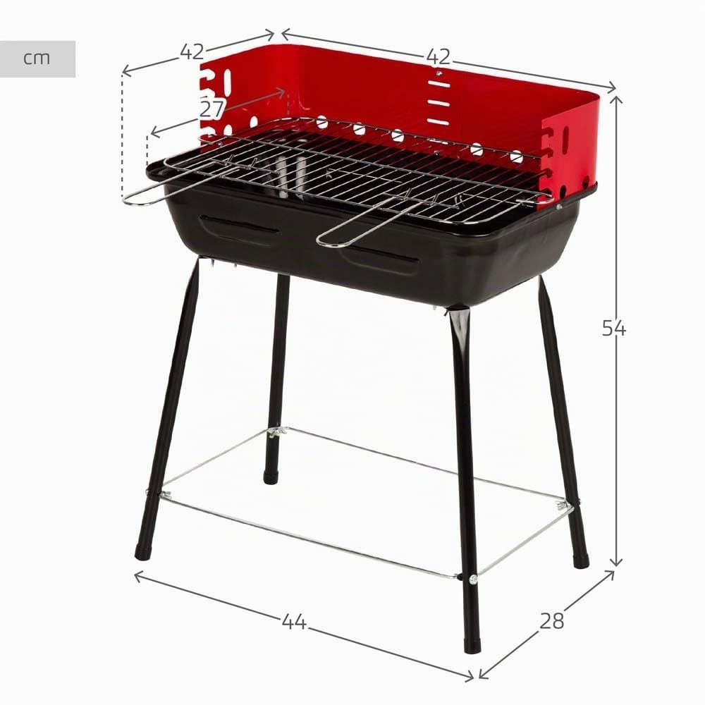 AKTIVE Barbecue Portable au Charbon de Bois, avec Pare-Vent, en Acier, Grille Réglable Sur 4 Hauteurs, Petit Format, 42X42X54 cm, Barbecues au Charbon de Bois, Bbq, Cuisine Extérieure
