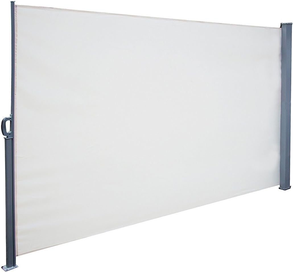 Privacy Screen Shade Retractable Side Awning Patio Balcony Outdoor with Steel Support Pole, White