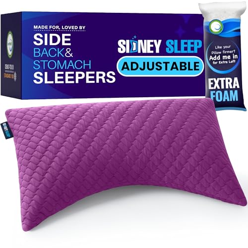 Image of Sidney Sleep Adjustable Bed Pillow for Neck and Shoulder Support with Extra Shredded Fill - Cervical Contour Pillow for Side and Back Sleepers. Standard Size 19 inch x 26 inch CertiPUR-US Certified (Magenta)