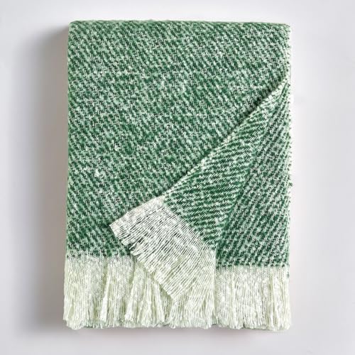 BOURINA Faux Mohair Sofa Throw Blanket Luxury Super Soft Cozy Couch Bed Chair Fringe Throw Blankets 127 x 152cm,Green