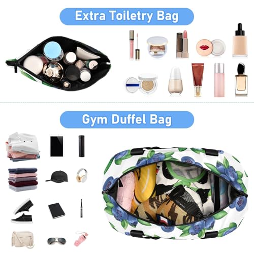 Blueberry Leaves White Travel Duffel Bag for Women Men Gym Bag with Shoe Compartment Wet Pocket Carry On Weekender Overnight Bags for Travel Hospital Gym4