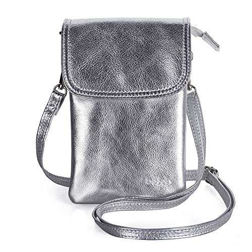 Befen Sac de téléphone en cuir véritable pour femme, avec longue bandoulière et porte-clés - Convient pour 8 personnes ou moins de 16,5 cm, Argenté, cuir véritable + porte-clés, S, Sacs à bandoulière Cover