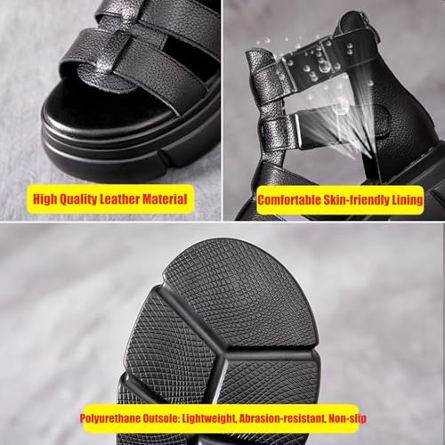 Optigard Women's Leather Platform Gladiator Sandals with Back Zipper, Open Toe Non-Slip High-Top Fisherman Sandals Comfortable Chunky Dress Party Roman Shoes4