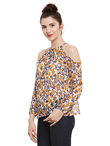 Image of Miss Chase Womens Multicoloured Floral Print Cold ShoulderTop(MCSS17TP08-03-172-05 Multicolour Base- White Large)