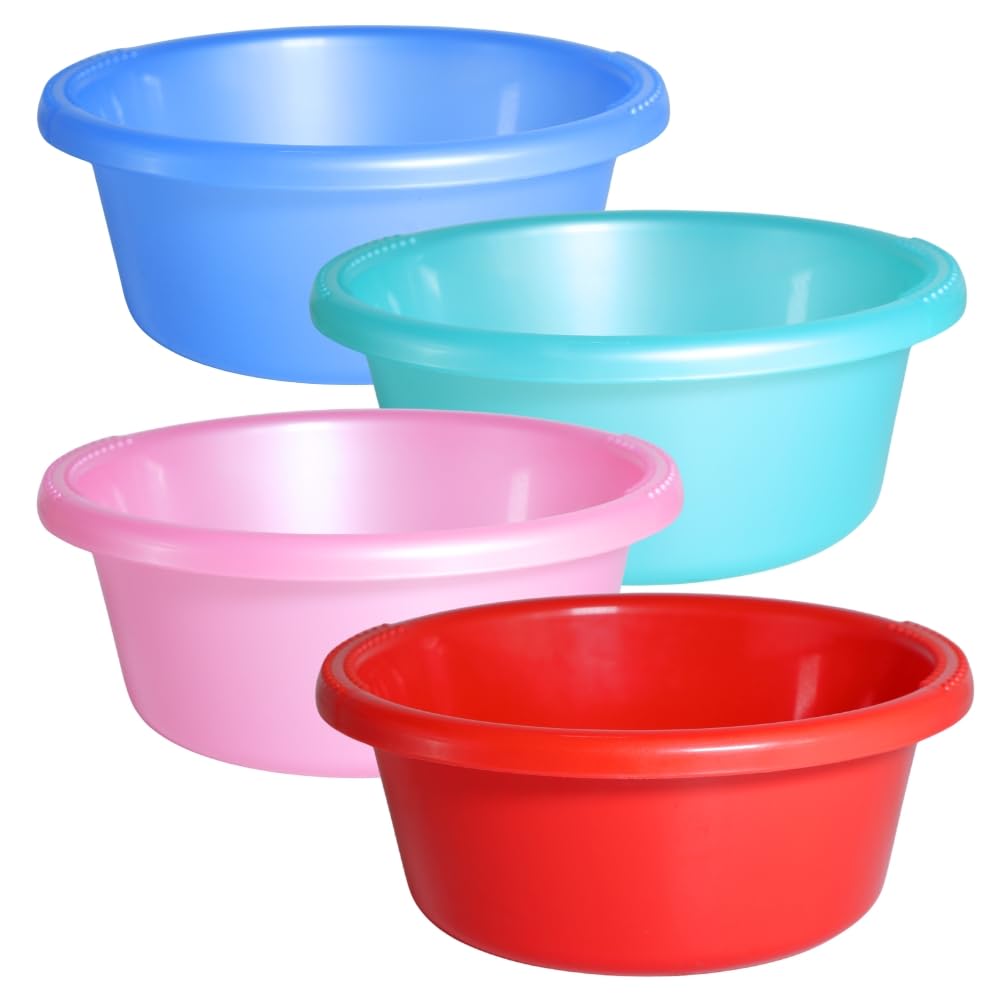 Sunaira Mikso Multipurpose Round Plastic Bowl 750 ml |Mixing,Serving,Washing Fruits Vegetables,Hair Colour,Dough and Food Storage|Food Grade,Stackable|Kitchen,Salon|Set of 4|Blue Green Pink Red-image-43