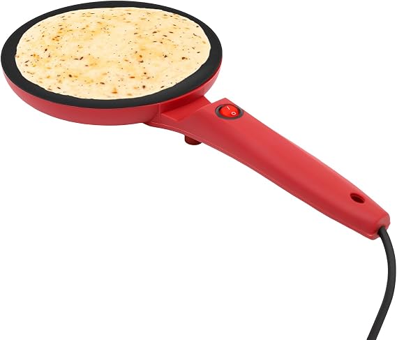 Electric Crepe Maker 8 Portable Crepe Aluminum Pan Nonstick,Compact Crepe Maker,with Dipping Plate,Handle,Egg Beater(Red)