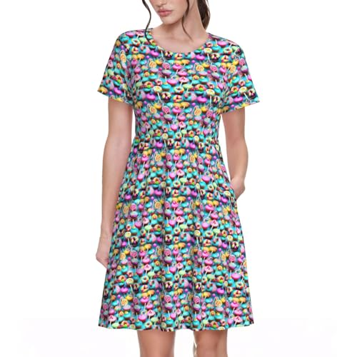 Robe d'été colorée légère à manches courtes motif beignet