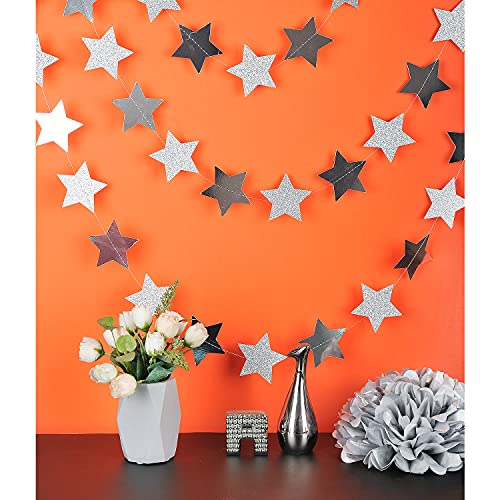 Weven Silver Glitter Star Garland Reflective Paper Party Streamers Twinkle Star Banner Backdrop For Wedding Baby Shower Nursery Graduation Party Decoration Supplies, 3" In Diameter, 20 Feet In Total #TOP3