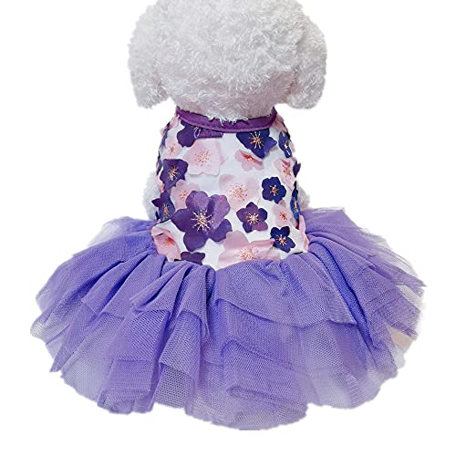 Qingluo Sweet Puppy Dog Princess Dress Pink Purple Bow Lace Tutu Skirt Doggie Dress For Dog Cat (Small, Purple) #TOP8