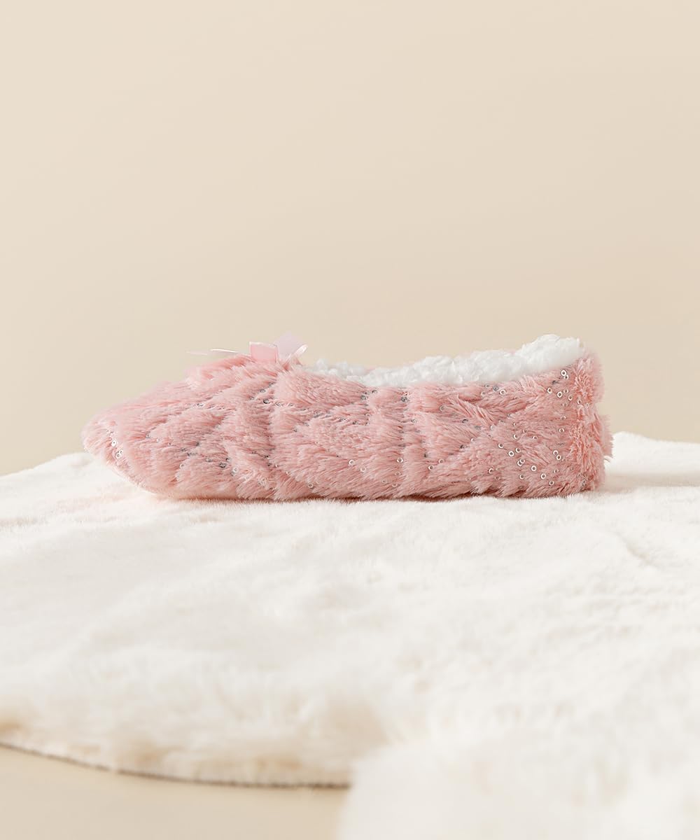 House Slippers for Women Indoor, 2 Pairs Non-Slip Slipper Socks for Women with Grips, Soft Sole Cozy Fuzzy Warm House Shoes as a Gift for Bedroom Travel