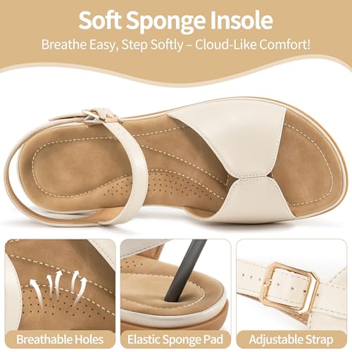 Ablanczoom Dressy Flat Womens Sandals: Comfortable Ankle Strap Summer Beach Non Slip Walking Shoes for Causal Vacation Travel Work4