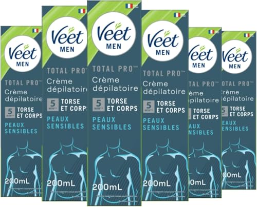 Veet Men Enthaarungscreme für Herren, für empfindliche Haut, 200 ml, 6 Stück