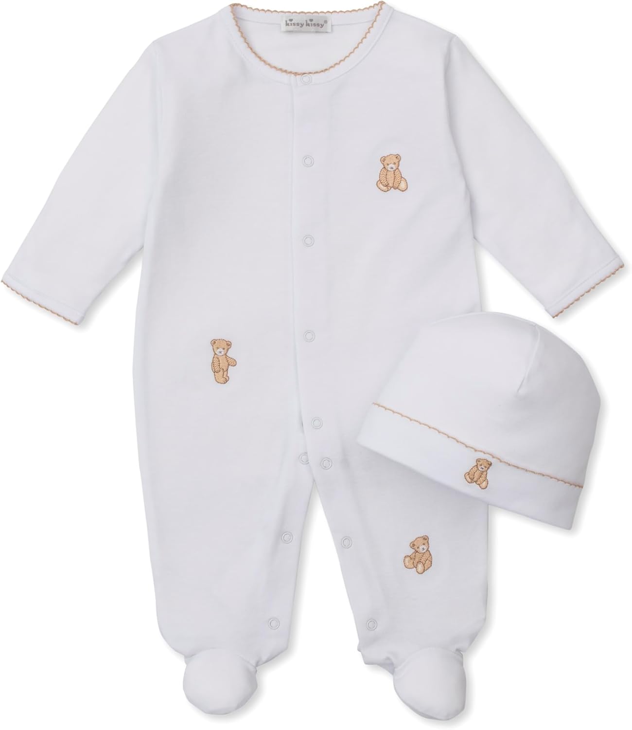 kissy kissy Baby Boys and Girls 100% Pima Cotton Teddy Bears Footie and Hat Set