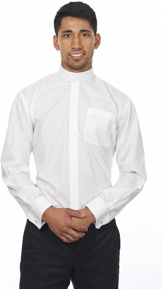 Silver Label By FHSMen's Long Sleeves Full Neckband Clergy Shirt White (Includes Collar)