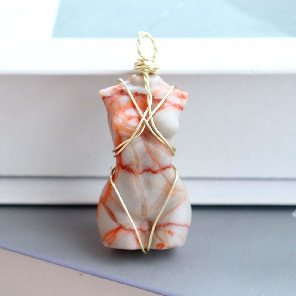 RVBLRDSE 1PC Crystal Model Statue Opal Female Body Carved Crafts Figurine Home Ornament Gift (Color : Red net gridstone) Gemstone Stone