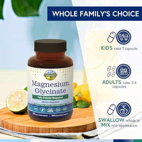 Terranics Magnesium Glycinate 545mg, 120 Capsules, 70mg of Elemental Magnesium per Mini Capsule, Better Absorption, Muscle, Vegan, Non-GMO - Thumbnail 7