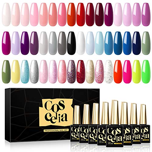 Coscelia 8pc UV Gellack Set 10ml UV Nagellack Farbgel Starter Set Gel Nägel Maniküre Set UV Gel Lacken Set für…