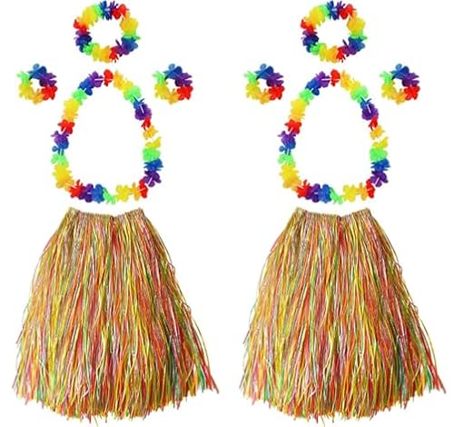 Fartoni X2 Disfraz Hawaiana Mujer O Niña. Disfraz Hawaiano Con Falda Hawaiana Y Collar Hawaiano. Falda Hawaiana Rafia También Para Disfraz Africano.