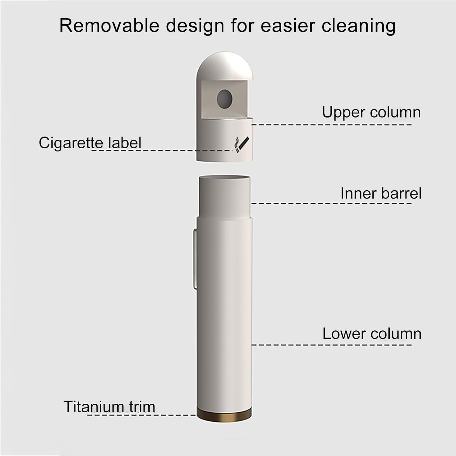 Standing Ashtray Outdoor, Stainless Steel Butt Receptacle, Self Cleaning Detachable, for Garden and Indoor Balcony Home offices Smoking Areas(White)