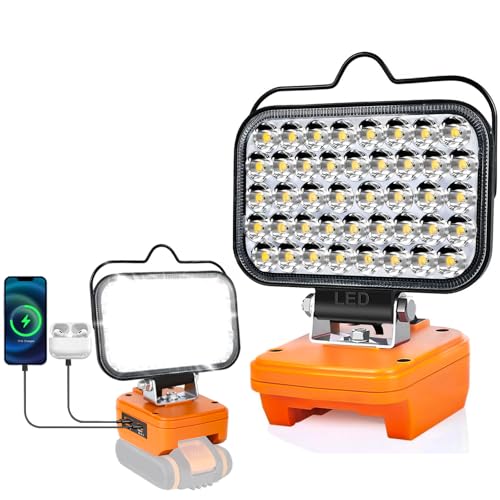 Lámpara de trabajo para Worx V20 con batería, 84 W, 8000 lm, luz de inundación inalámbrica portátil con USB y conector de carga rápida tipo C para herramientas Worx, foco LED para camping, pesca