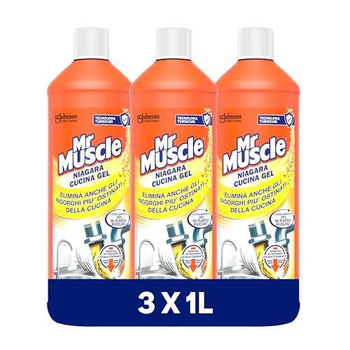 Mr Muscle Niagara Cucina Gel, Stura Lavandini e Scarichi, Disgorgante Forte per Tubi e Scarichi della Cucina, Sicuro per i Tubi, Formato Scorta da 3 pezzi da 1000ml