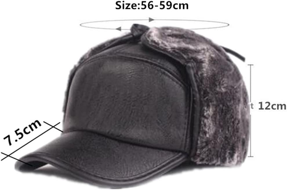 Winter Men's Warm Fluff Bomber Hats PU Imitation Leather Thermal Earmuffs Caps Cap Male Bone Ski