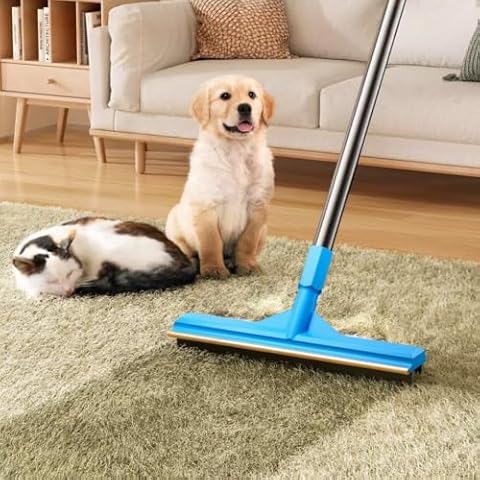 Carpet Rake for Pet Hair Removal, Reusable Cat Hair Remover with 58” Adjustable Long Handle, Dog Hair Carpet Scraper for Furnitures, Mats, Pet Hair Removal Tool and Dog Hair Remover for Couch Cover