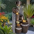 USSerenaY 5-Tiers Garden Fountains Outdoor W/LED Light Modern Waterfall Floor-Standing Cascading Water Feature for Patio Deck, Porch, Yard Decor (Grey)