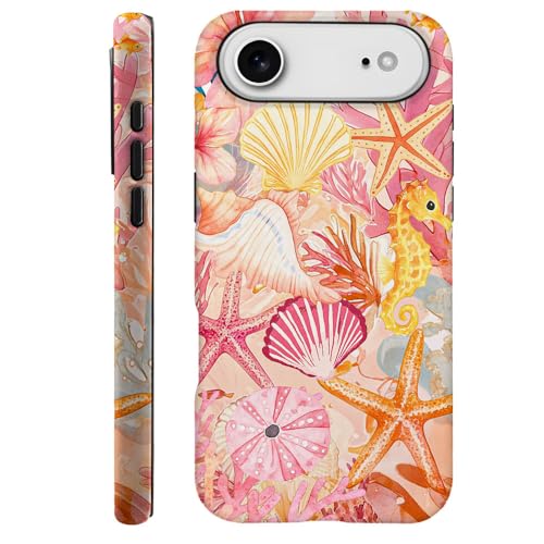 DAIZAG Case Compatible with iPhone 17 Air,Durable Shock Protection Cover for Girl Women,Pink Seahorses Starfish Lily Flower