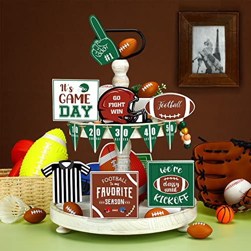 Glenmal 12 Pieces Football Tiered Tray Decor Farmhouse Wooden Rustic Football Party...