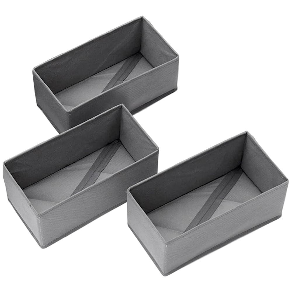 Avlnuwn Drawer Organizer Set of 3 in Grey, 11" Drawer Divider Bins for Socks, Underwear and Small Garments, Foldable Storage Boxes for Wardrobe and Closet