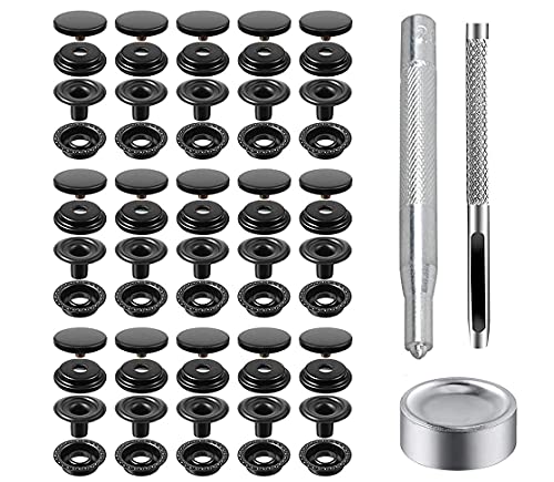 220 Pieces Metal Snap Fastener Kit, Betterjonny 15Mm Copper Heavy Duty Snap Button Press Stud Cap With 3 Setting Tools For Marine Boat Canvas Bag Leather Diy Craft Black #TOP19