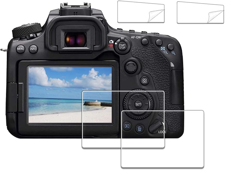Screen Protector for Canon EOS 70D 80D 90D + PET Top Screen Protector [2+2 Pack] Tempered Glass Easy Installation