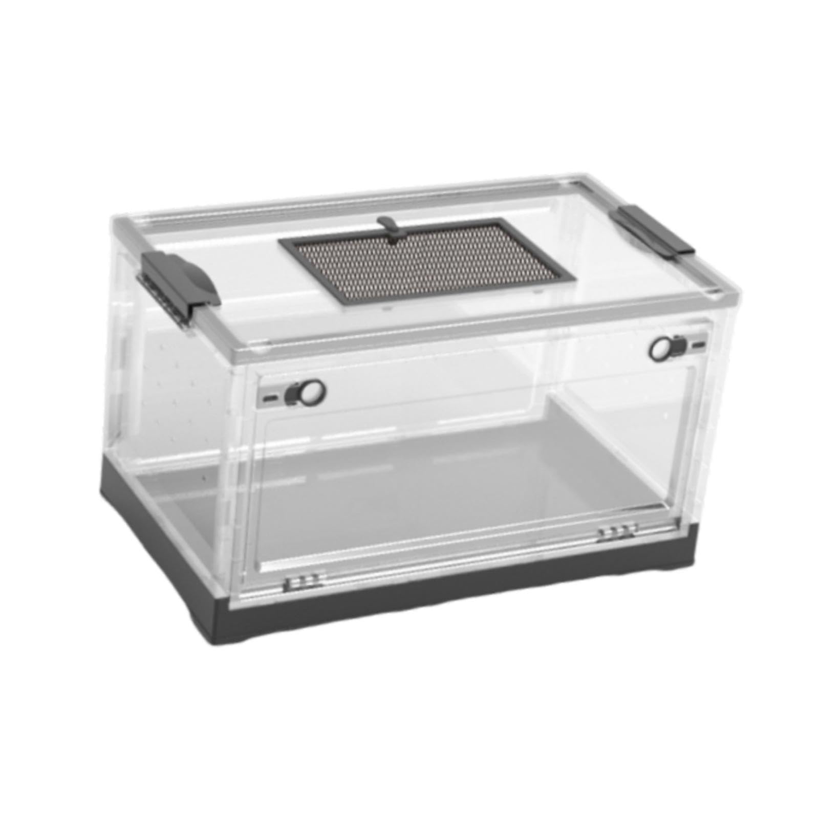 Terrario Transparente para Reptiles con Tapa Deslizante Ventilada, Hábitat Plegable con Frontal, Fabricado en Material Pet/PP, Adecuado para Uso Domés, Black L, Individual