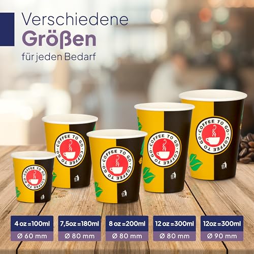 Foto von Inoverse 1000 stück Pappbecher, Einweg Coffee to Go Becher - 200ml, Kaffee to go Becher Pappe, 8oz Trinkbecher für Tee, Einwegbecher, Papierbecher, Kaffeebecher to go, Kaffeetassen, Ø 80 mm
