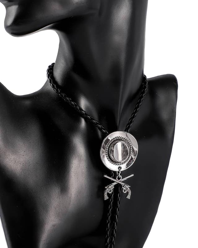 Image of Jeilwiy Bolo Tie for Men Western Cowboy Tie Necklace Gold Bolo Tie Leather Necktie Halloween Tie Accessories for Women