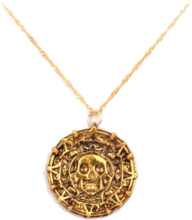 Danald Fashion Handcrafted Alloy Steampunk Pirates of The Caribbean Cursed Aztec Coin Medallion Necklace Skull Pirate Coin Necklace Pendant (Vintage Skull Coin-Bronze)